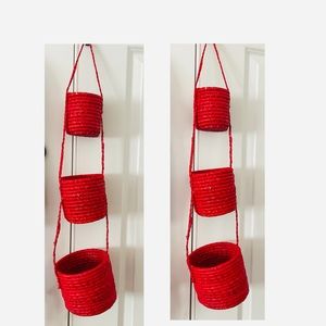 Nest of Small Red Hand Woven Hanging Baskets
